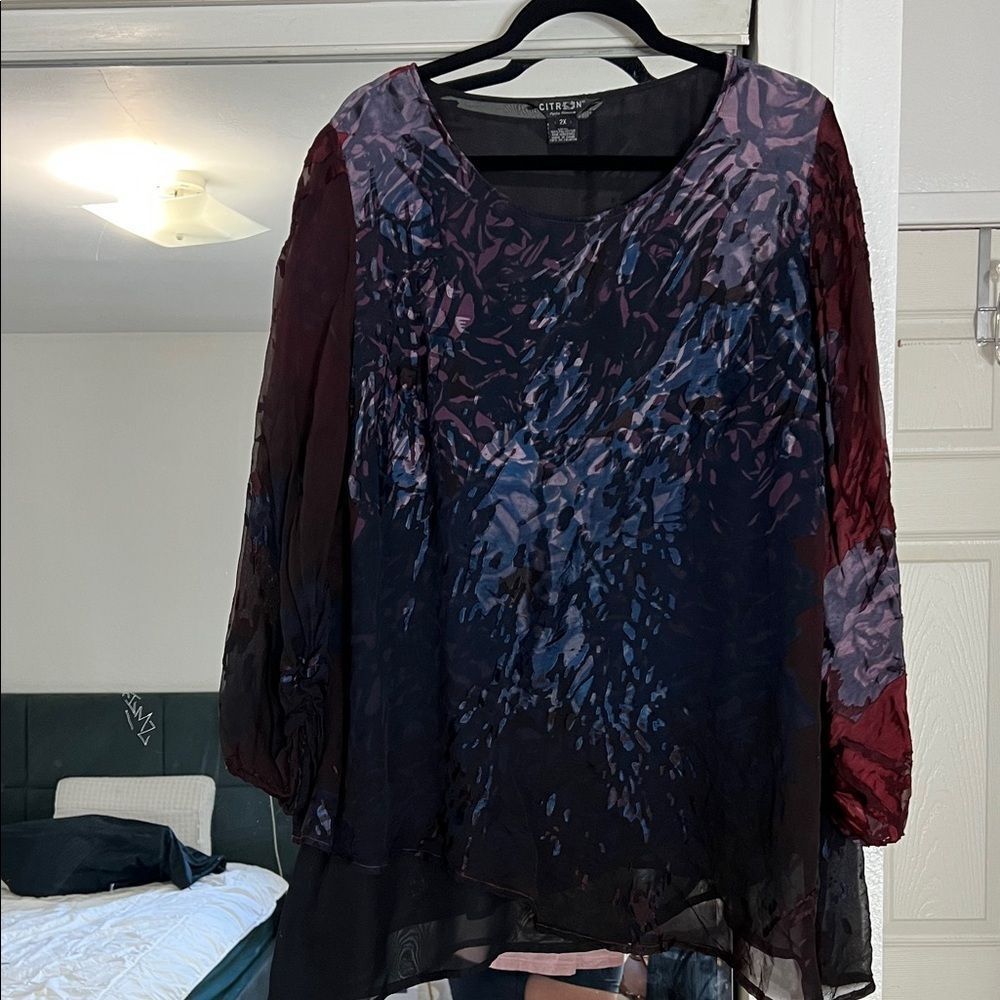 Citron Black and Red Sheer Blouse